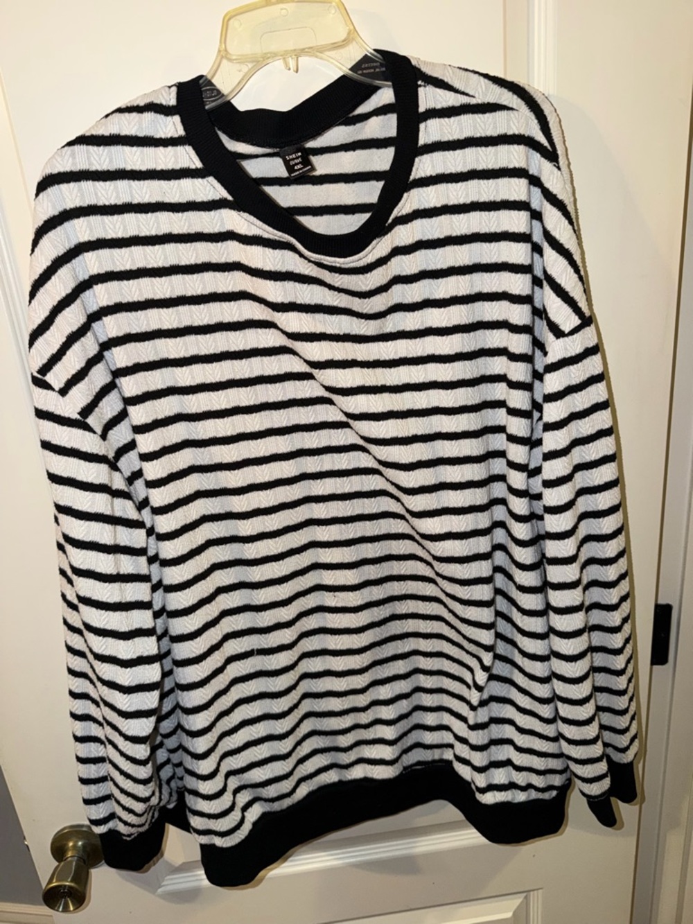 SHEIN Black and White Striped Crewneck Sweater